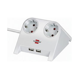 Brennenstuhl Regleta de Sobremesa con 2 Puertos USB 2100mA, 2 Tomas AC, Interruptor, Cable 1.8m Blanco (1153520222)