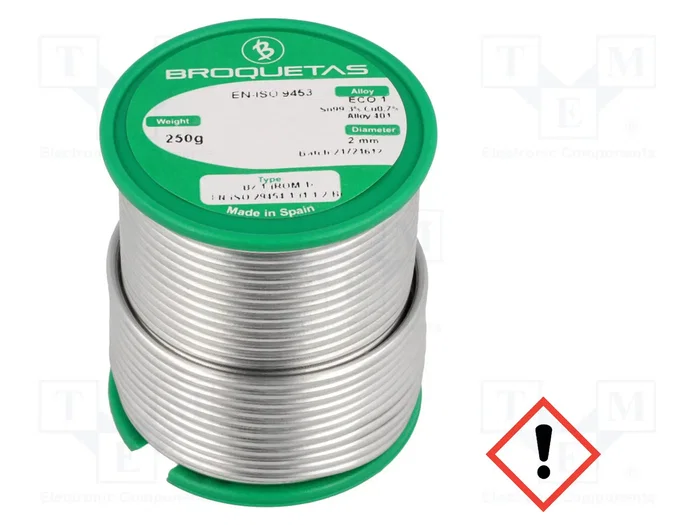 BROQUETAS Estaño libre de plomo Sn99,3Cu0,7 2mm 250g BROQUETAS Estaño libre de plomo Sn99,3Cu0,7 2mm 250g