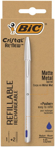 BIC Cristal Renew Bolígrafo Cuerpo Metal Mate con Tinta Azul y 2 Recambios BIC Cristal Renew Bolígrafo Cuerpo Metal Mate con Tinta Azul y 2 Recambios