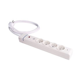 Solera Base Múltiple 4 Tomas Schuko 2P+T con Interruptor Luminoso y Protector Sobretensiones, Cable 1.5 m H05VV-F 3G1.5 mm², 16A 250V~ 3680W, IP20, Blanca