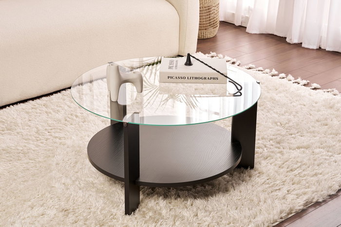Nordure Mesa de Café Wood Black, Transparente - Vidrio Templado, Tablero Partículas Melamina, 75x40x75 cm