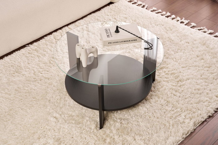 Nordure Mesa de Café Wood Black, Transparente - Vidrio Templado, Tablero Partículas Melamina, 75x40x75 cm