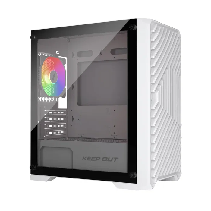 Keep Out Caja PC Gaming XC-220 GLASS ARGB Blanco, Micro ATX, Cristal Templado, Con 4 Ventiladores 120mm ARGB, 1x USB 2.0 y 2x USB 3.0, Bahías: 1x3.5", 2x2.5"