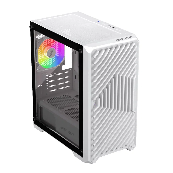 Keep Out Caja PC Gaming XC-220 GLASS ARGB Blanco, Micro ATX, Cristal Templado, Con 4 Ventiladores 120mm ARGB, 1x USB 2.0 y 2x USB 3.0, Bahías: 1x3.5", 2x2.5"