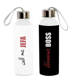 DKD Home Decor Botella de Borosilicato y Acero Inoxidable 550ml, Set de 2, Colección BOSS-JEFA