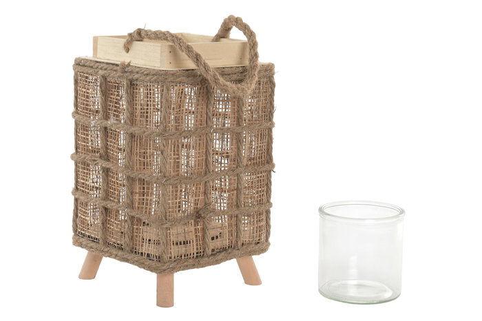 DKD Home Decor Portavelas de Yute y Cristal Natural
