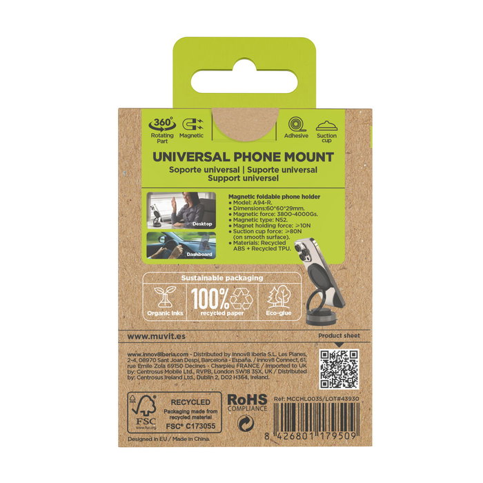 Muvit For Change Soporte de Smartphone para Coche MCCHL0035 Negro