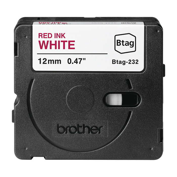 Brother BTAG-232 Cinta Etiquetadora 12 mm x 4 m Rojo sobre Blanco, Compatible con P-touch PT-N10, PT-N20, PT-N25BT