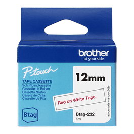 Brother BTAG-232 Cinta de Etiquetas 12mm x 4m Rojo sobre Blanco, Compatible con P-touch PT-N10, PT-N20, PT-N25BT