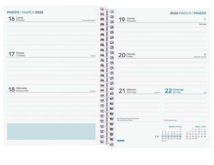 Finocam Agenda Escolar 2025-2026 Semana Vista Horizontal Verde 120x164mm Ref. 645000926