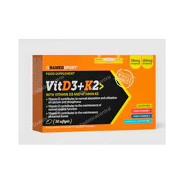 NAMED SPORT Vitamina D3+K2 30 Comp. Suplemento con Vitamina D y Vitamina K para Absorción de Calcio y Mineralización Ósea
