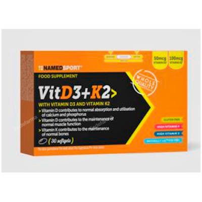 NAMED SPORT Vitamina D3+K2 30 Comp. Suplemento con Vitamina D y Vitamina K para Absorción de Calcio y Mineralización Ósea NAMED SPORT Vitamina D3+K2 30 Comp. Suplemento con Vitamina D y Vitamina K para Absorción de Calcio y Mineralización Ósea
