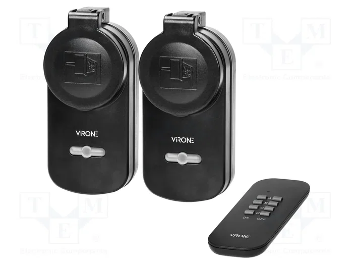 VIRONE Tomacorriente de red Schuko de 230VAC con mando a distancia, 25m, negro VIRONE Tomacorriente de red Schuko de 230VAC con mando a distancia, 25m, negro