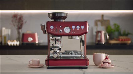 Sage SES876RVC4EEU1 Cafetera Barista Express Impress™ Acero Red Velvet, Café de Grano a Espresso en Menos de un Minuto con Sistema Impress Puck™
