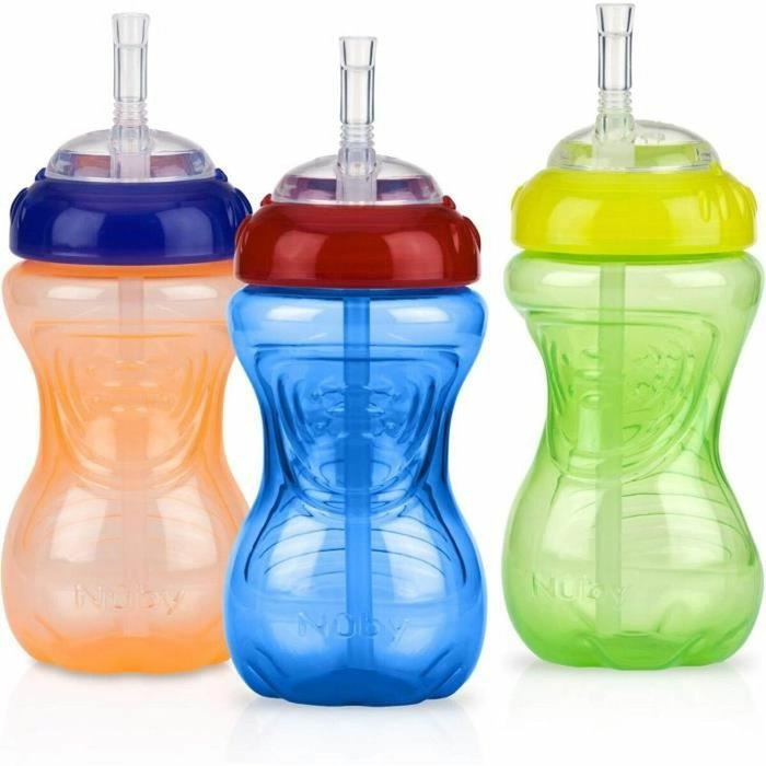 Nuby Paquete de 3 Vasos Antiderrames con Pajitas Flexibles Unisex Nuby Paquete de 3 Vasos Antiderrames con Pajitas Flexibles Unisex