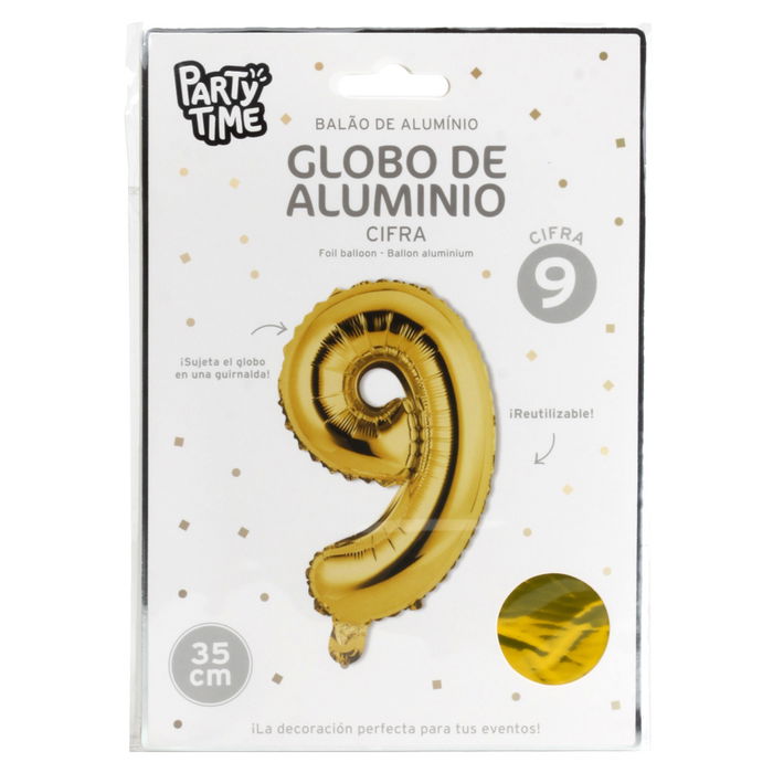 Party Time Globo Cifra 9 Oro, 35 cm