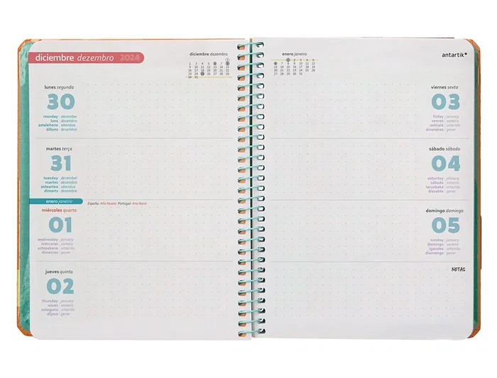 Antartik Agenda Bold 2025 Semana Vista A6 Espiral Papel 80gr Tapa Soft Touch Colores Surtidos Azul Melocotón + Pegatinas Antartik Agenda Bold 2025 Semana Vista A6 Espiral Papel 80gr Tapa Soft Touch Colores Surtidos Azul Melocotón + Pegatinas