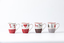 DKD Home Decor Set de 12 Tazas de Porcelana New Bone Surtidas