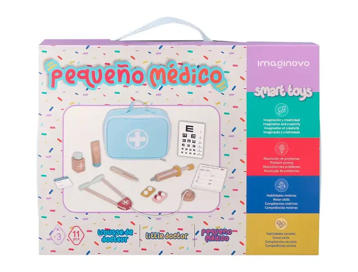 Imaginovo Maletín de Médico Infantil de Madera +3 años, 11 Piezas, Dimensiones 24.5x18x10 cm