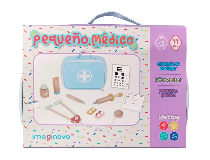Imaginovo Maletín de Médico Infantil de Madera +3 años, 11 Piezas, Dimensiones 24.5x18x10 cm