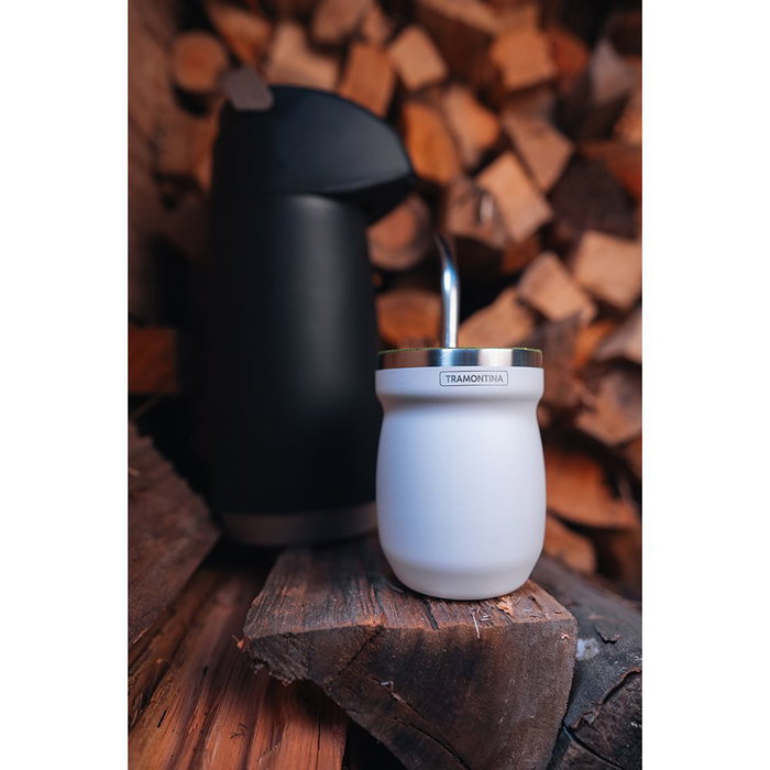 Tramontina Recipiente para mate de acero inoxidable blanco 240 ml