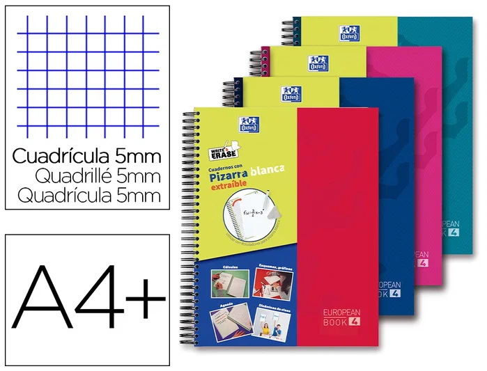 Oxford Europeanbook 5 Cuaderno espiral write&erase School Classic Din A4+ 120 hojas cuadro 5 mm con margen Oxford Europeanbook 5 Cuaderno espiral write&erase School Classic Din A4+ 120 hojas cuadro 5 mm con margen