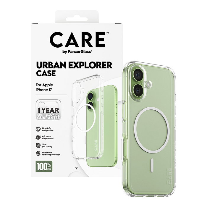 PanzerGlass CARE Urban Explorer Case Transparente con MagSafe para iPhone 17