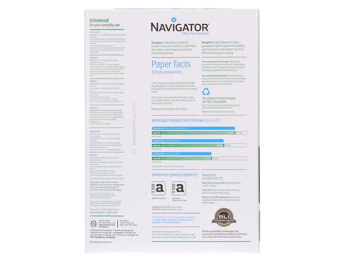 Navigator Papel Din A4 80 Gramos Paquete 500 Hojas | 100% Libre de Atascos, Calidad UHD, Blanco, Certificado Ecolabel y FSC