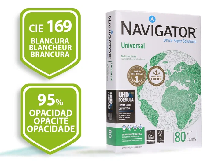Navigator Papel Din A4 80 Gramos Paquete 500 Hojas | 100% Libre de Atascos, Calidad UHD, Blanco, Certificado Ecolabel y FSC