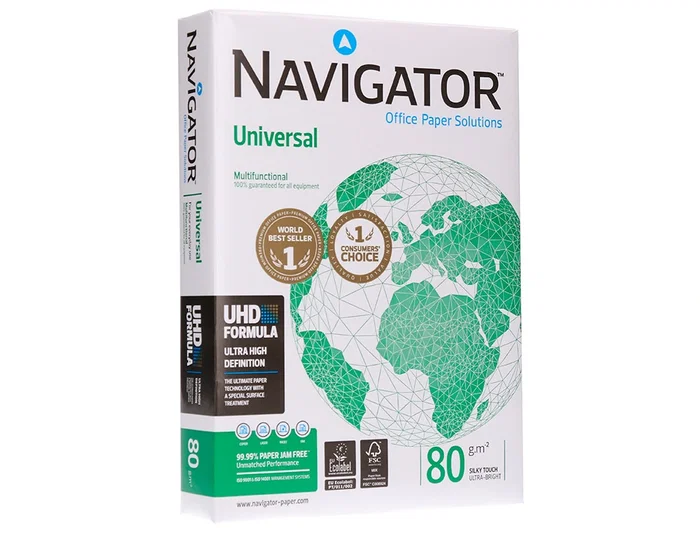 Navigator Papel Din A4 80 Gramos Paquete 500 Hojas | 100% Libre de Atascos, Calidad UHD, Blanco, Certificado Ecolabel y FSC