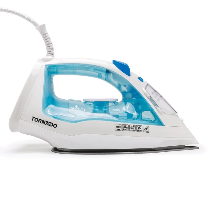 TORNADO TST-1800B Plancha a Vapor 1800W con Suela Teflón - Vapor Variable 160 g/min, Vapor Continuo, Función Autolimpieza y Antical - Color Blanco