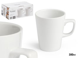 Vessia Taza de Porcelana Blanca 350 ml con Plato 14.5x14.5 cm - Dimensiones Taza 12x8x8.7 cm (Set de 36)