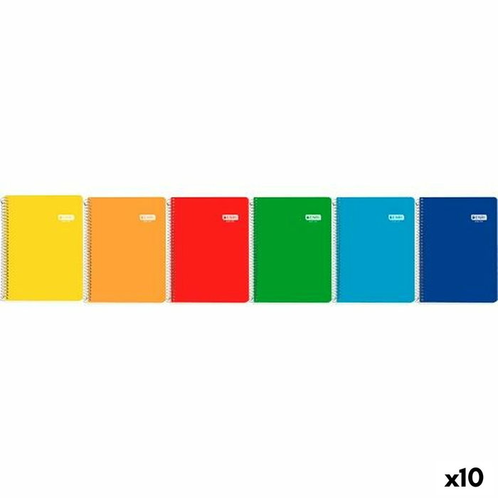 Enri Set de 10 Cuadernos de Espiral 4º 80H 60gr Pauta 3,5 Tapa Blanda Surtidos