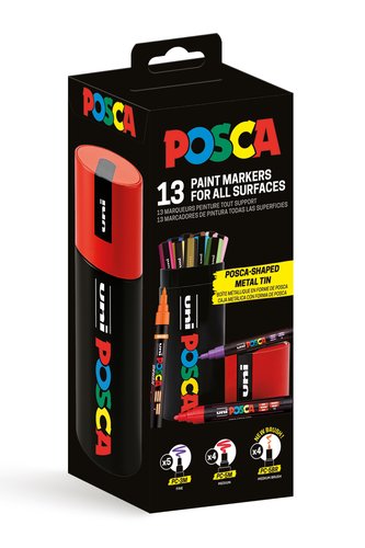 POSCA Set de 13 Marcadores en Lata Metálica con Regalo PC-5M/4C