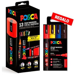 POSCA PC-5M PC-3M PC-5Br Set 13 Colores Rotuladores Pintura Acrílica en Lata Metálica + Regalo PC-5M/4C Estuche 4 Colores Basic 302422322/182634681