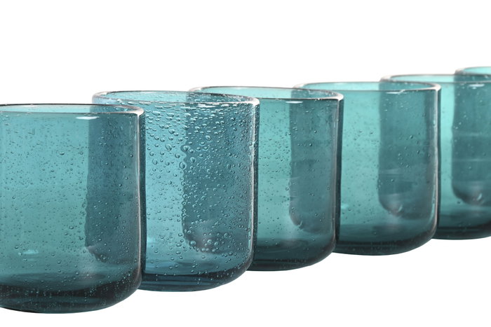 DKD Home Decor Set de 6 Vasos de Cristal Burbujas Turquesa 320ml