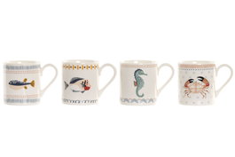DKD Home Decor Mug Atlantico Porcelana New Bone Blanco Multicolor 5.3 x 6 x 8 cm (12 Unidades)