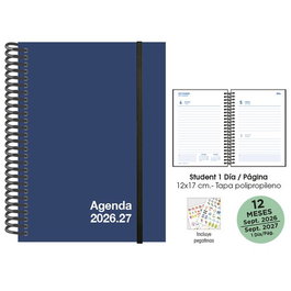 Agenda Escolar (2026-27) Senfort Student Unicolor Espiral Tapa Pp Con Goma 120X170 D/P Azul