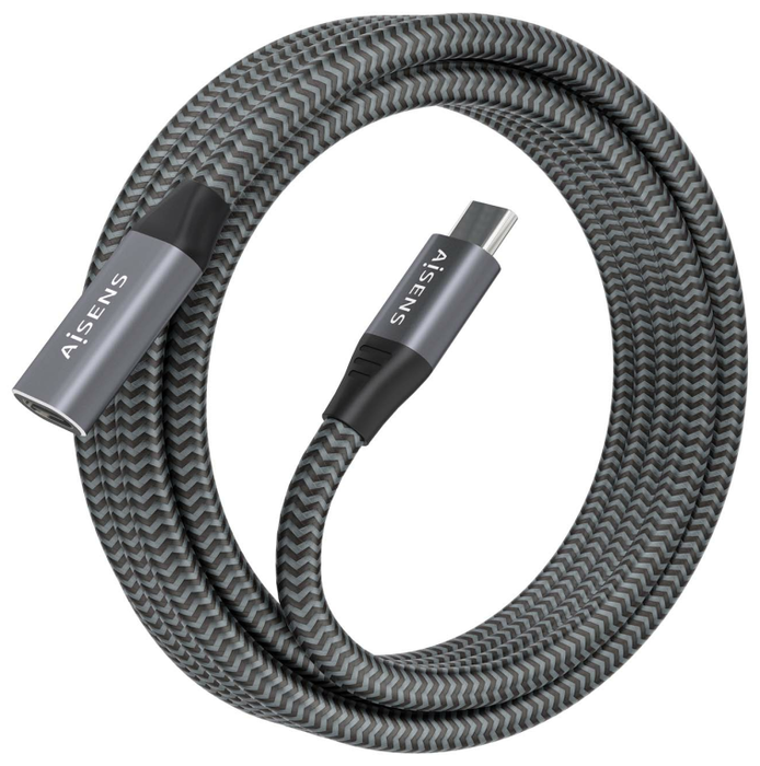AISENS Cable USB 3.2 Gen 2x2 Aluminio 20Gbps 8K@30Hz 100W USB-C Macho a USB-C Hembra, 2m, Gris AISENS Cable USB 3.2 Gen 2x2 Aluminio 20Gbps 8K@30Hz 100W USB-C Macho a USB-C Hembra, 2m, Gris