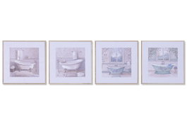 DKD Home Decor Cuadro Lienzo Abeto 30x2x30 Baño Enmarcado Surtido de 4