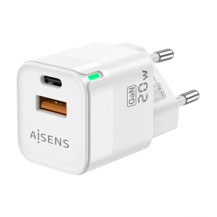 AISENS Cargador GaN 20W con USB-C PD3.0 y USB-A QC3.0 Blanco AISENS Cargador GaN 20W con USB-C PD3.0 y USB-A QC3.0 Blanco