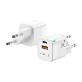 AISENS - CARGADOR GAN 20W, 1XUSB-C PD3.0 QC4.0, 1XUSB-A QC3.0, BLANCO