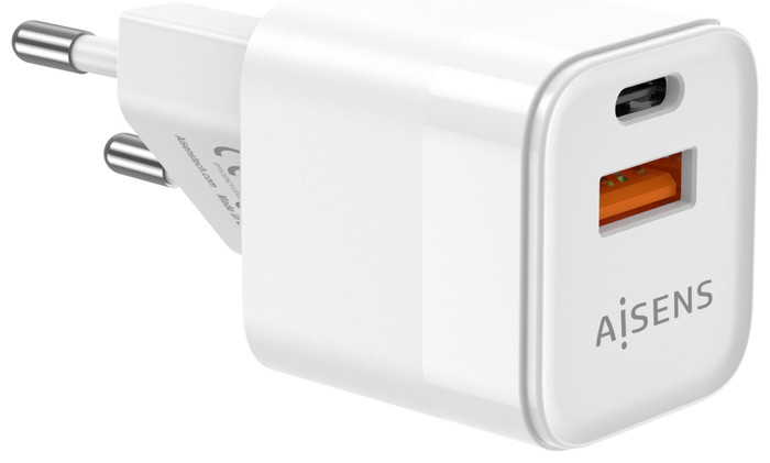Aisens Cargador GaN 20W con USB-C PD3.0 y USB-A QC3.0, Blanco Aisens Cargador GaN 20W con USB-C PD3.0 y USB-A QC3.0, Blanco