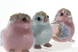 DKD Home Decor Figura Navidad Pájaro Rosa Palo Azul Celeste Foam Poliéster 10 x 11 x 15 cm (3 Unidades)