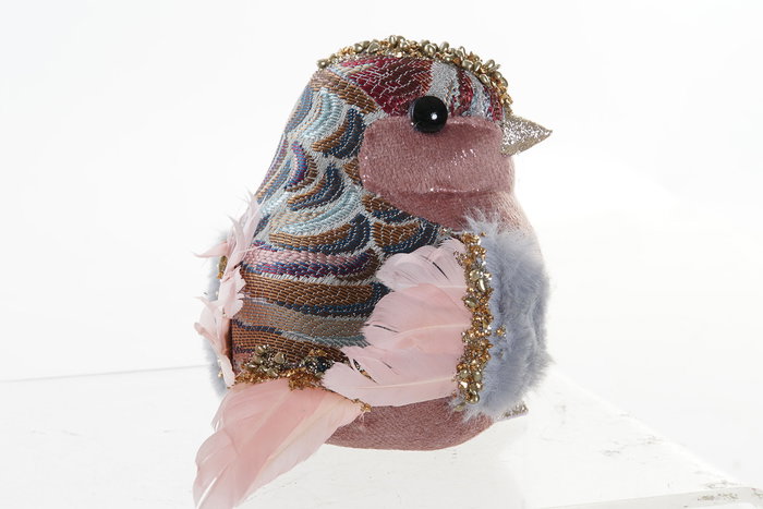 DKD Home Decor Figura Navidad Pájaro Rosa Palo Azul Celeste Foam Poliéster 10 x 11 x 15 cm (3 Unidades)