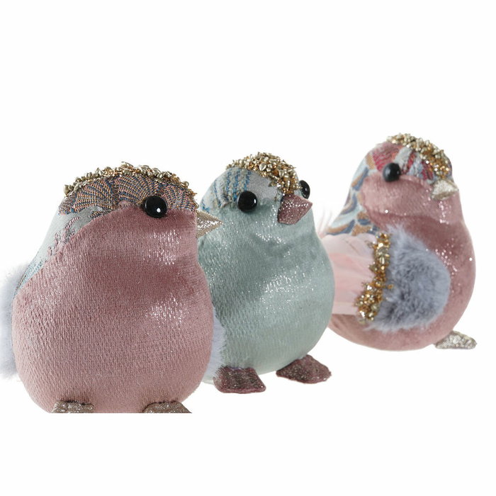 DKD Home Decor Set de 3 Figuras de Pájaro en Foam y Poliéster, Rosa Palo y Azul Celeste