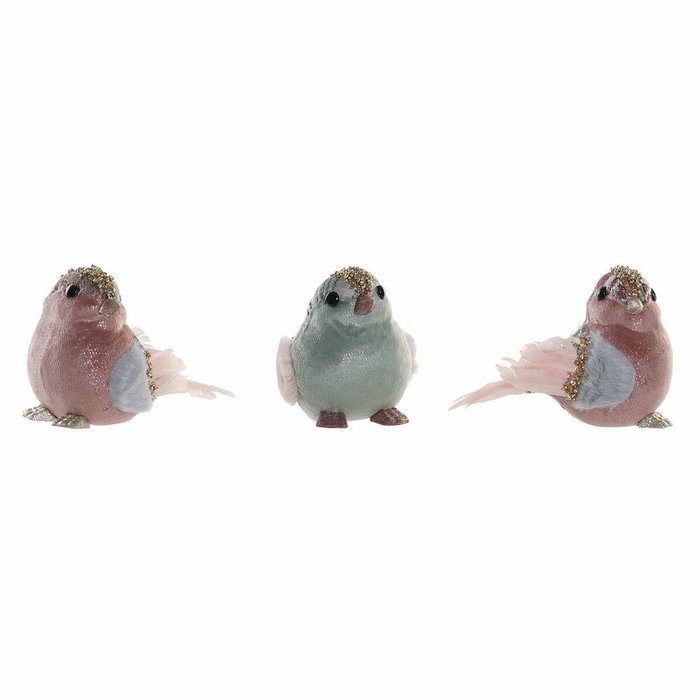 DKD Home Decor Set de 3 Figuras de Pájaro en Foam y Poliéster, Rosa Palo y Azul Celeste