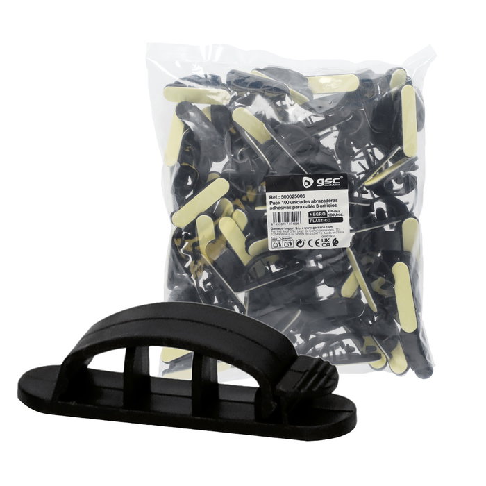 GSC Evolution Pack de 100 abrazaderas adhesivas para cable de 3 orificios GSC Evolution Pack de 100 abrazaderas adhesivas para cable de 3 orificios