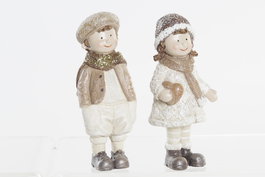 DKD Home Decor Figura Resina Niòos Surtido de 2 unidades, Marrón claro