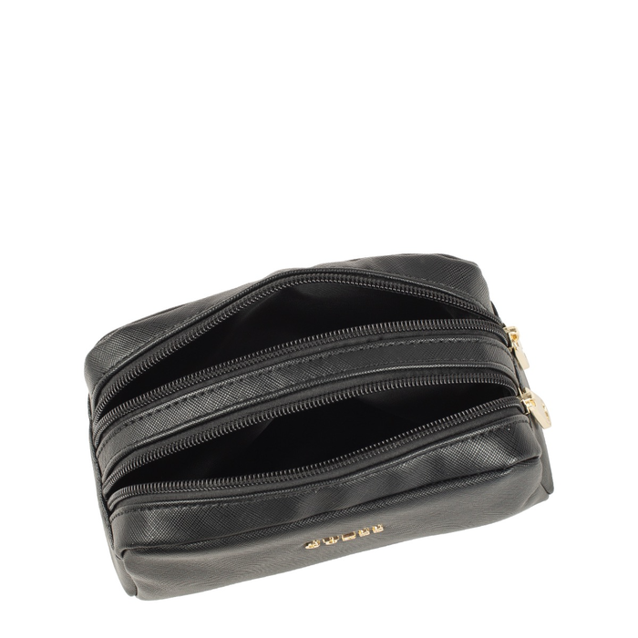 Saffiano Vanilla, Cuero sintético, Bolsa de tela, Artículos de aseo, Negro, Para mujeres, 23 x 17 x 8 cm